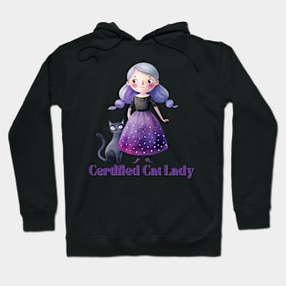 Whimsical Girl with Black Cat Hoodie